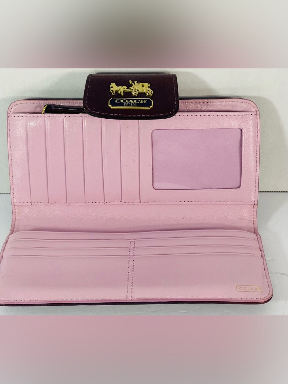 Coach Purple Signature Continental Wallet with Burgundy Trim and Gold Logo - Picture 5 of 13